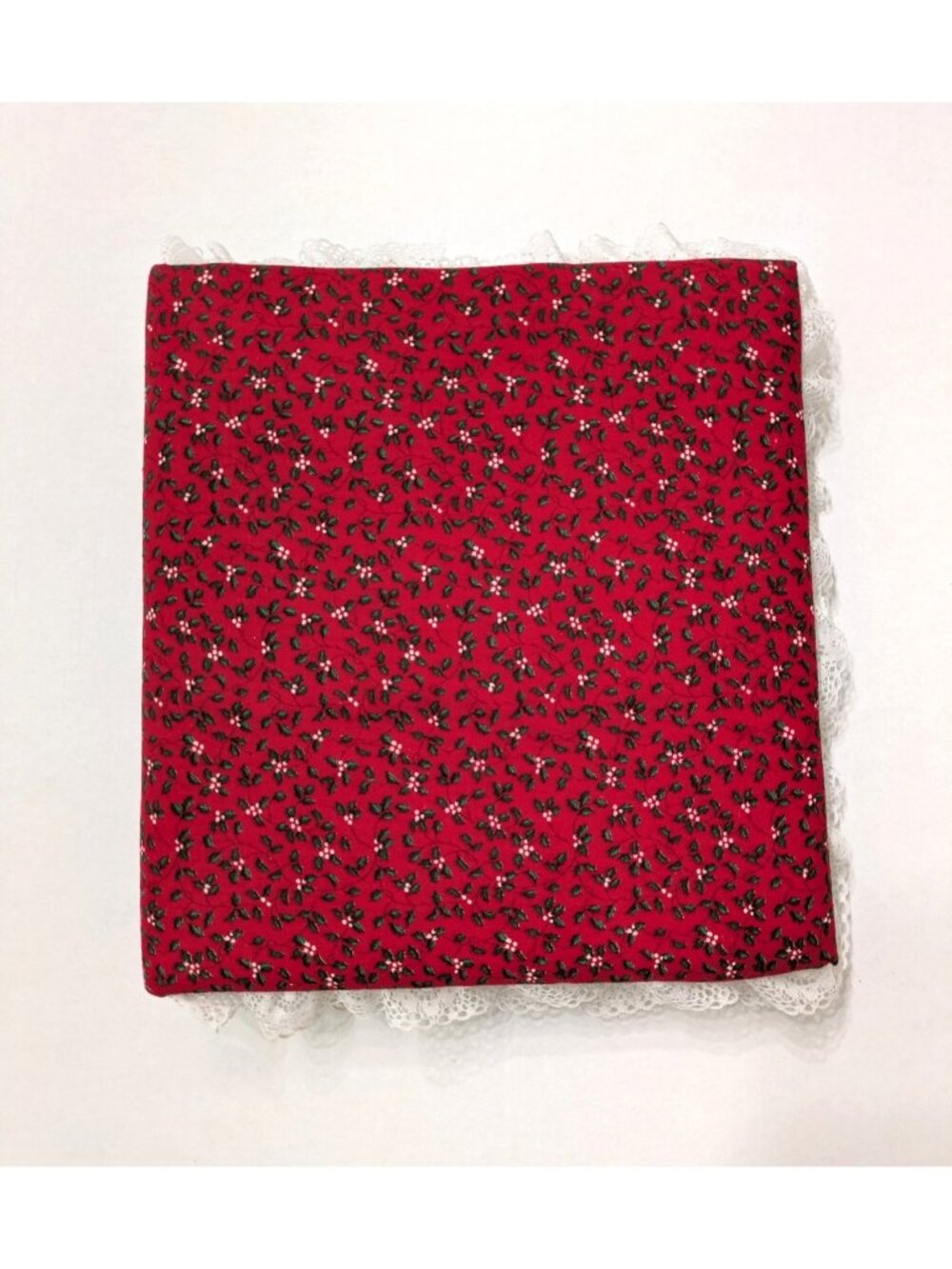 Vintage Handmade Fabric Photo Album Red Calico Holiday Grannycore Lace Ruffle